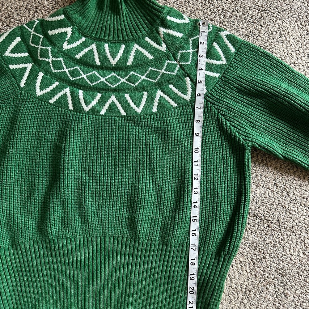 Varley Sweater Womens Small Green Marcie Fair Isle Yoke Knit Pullover Geometric - Picture 11 of 11